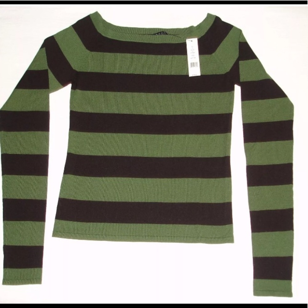 Theory NWT Knit Green & Brown Striped Top Size S/P